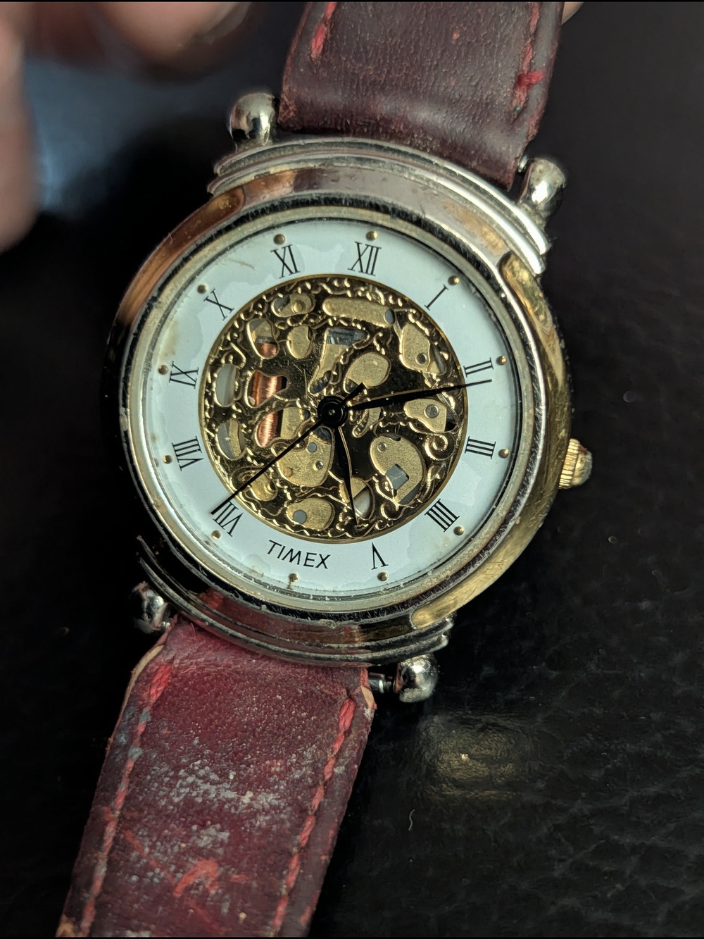 TIMEX Vintage 1993 Gold Skeleton Unisex Watch, 364 T Cell, 32 mm, Japanese Movt